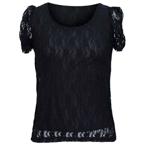 Short Sleeve Lace Blouse With Scoop Neckline - Picture 1 of 6